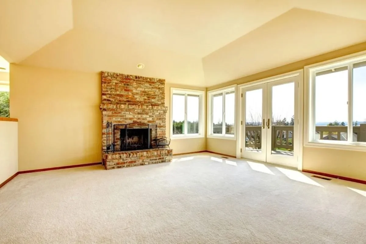 Deep steam cleaned residential plush carpet in modern living area